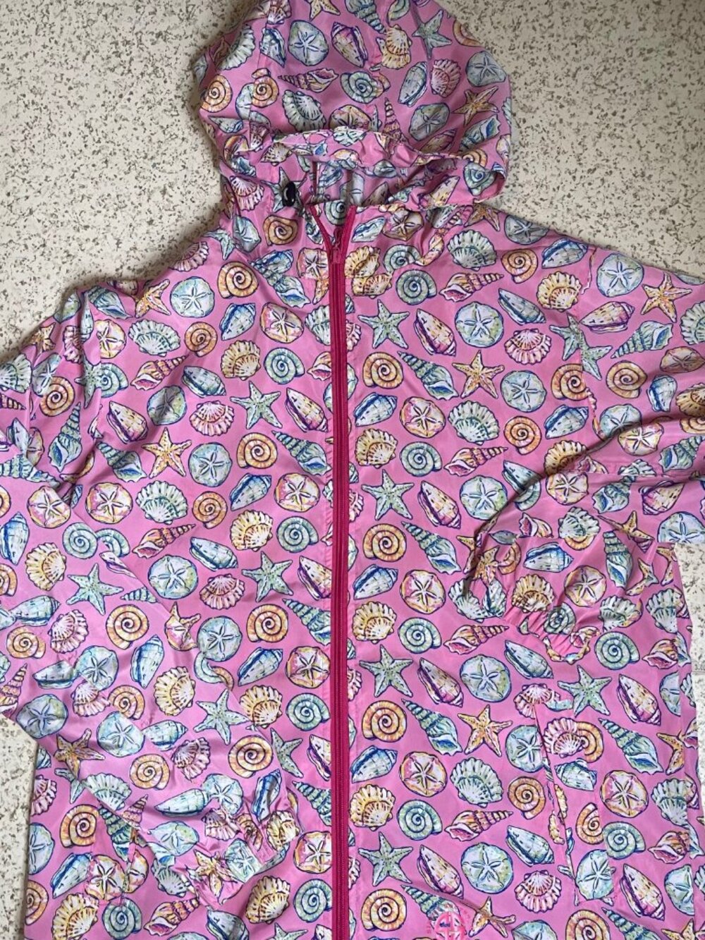 Simply Southern XL Sea Shells Rain Jacket Pink Shell Starfish Windbreaker T7